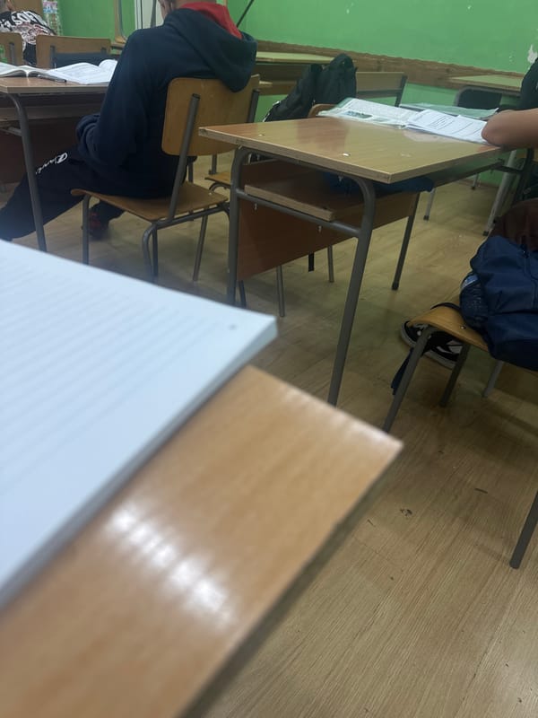 Classroom scene captured in Montana, Bulgaria shows arranged desks