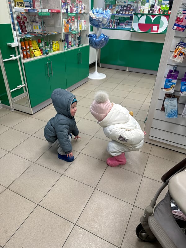 Family visits pharmacy in Odintsovo, Russia