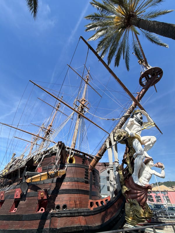 Morning tourist activities observed in Genoa's historic port district