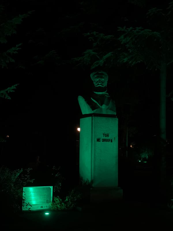 Nighttime photography walk documents illuminated Plovdiv landmarks and streets