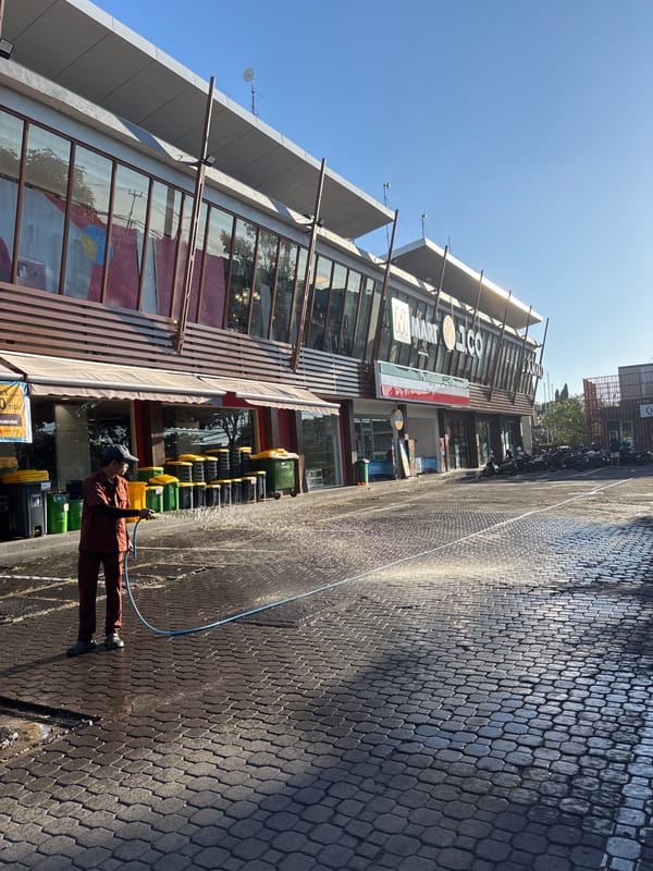 Street cleaning observed in Kuta Selatan, Indonesia