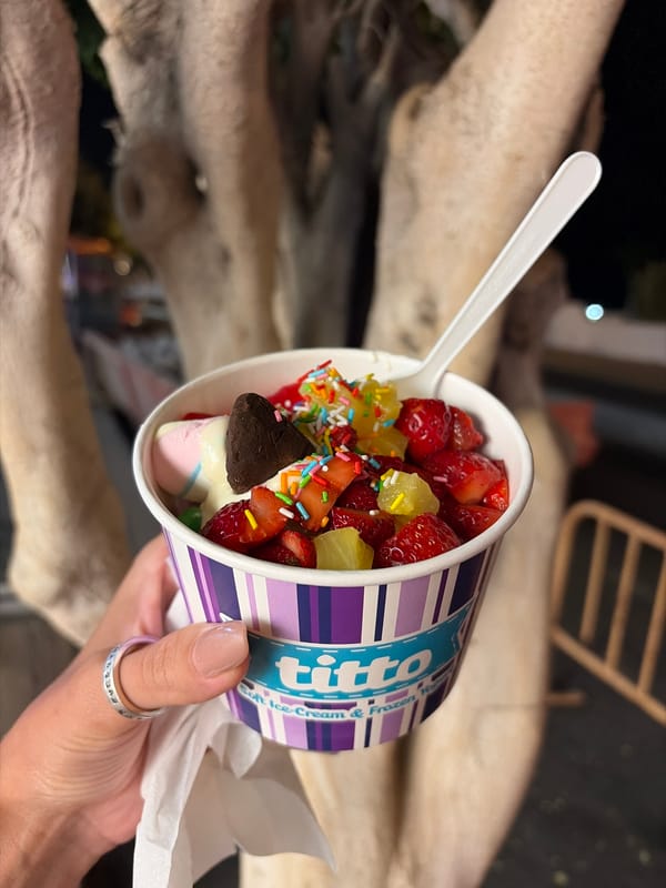 Tourist enjoys frozen treat in Puerto Del Carmen