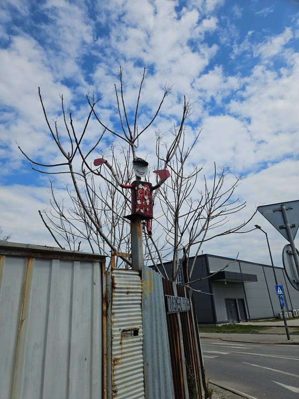 Street scene with metal sculpture documented in Yambol, Bulgaria