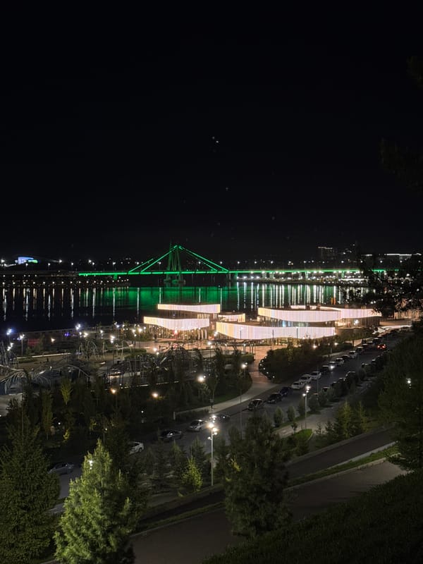 Millennium Bridge glows green in nighttime Kazan display