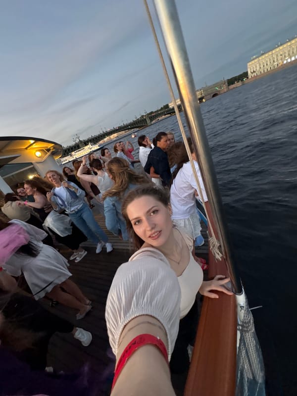 Evening boat cruise on the Neva during St. Petersburg's white nights