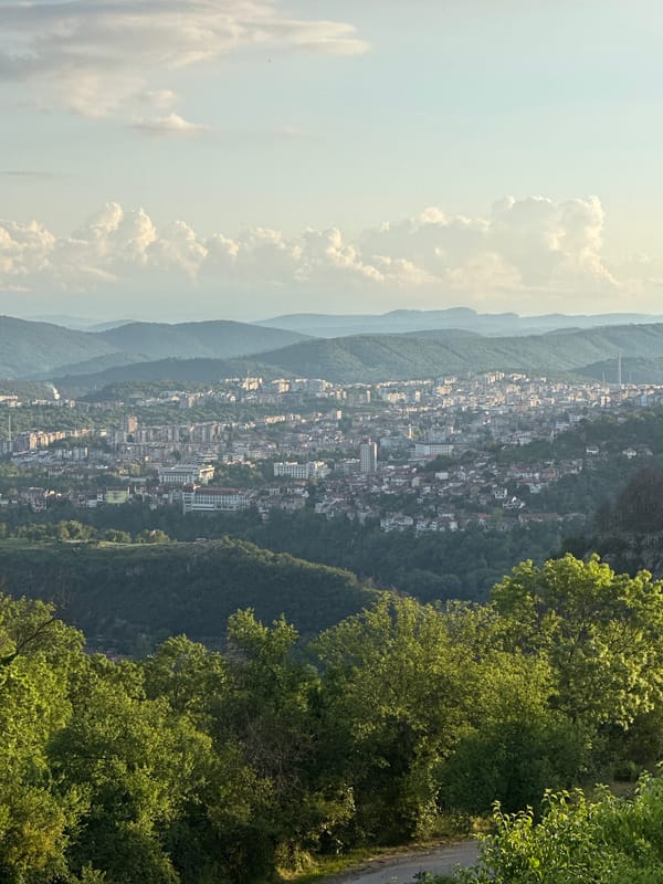 Panoramic view of Veliko Tarnovo captured from Arbanassi, Bulgaria
