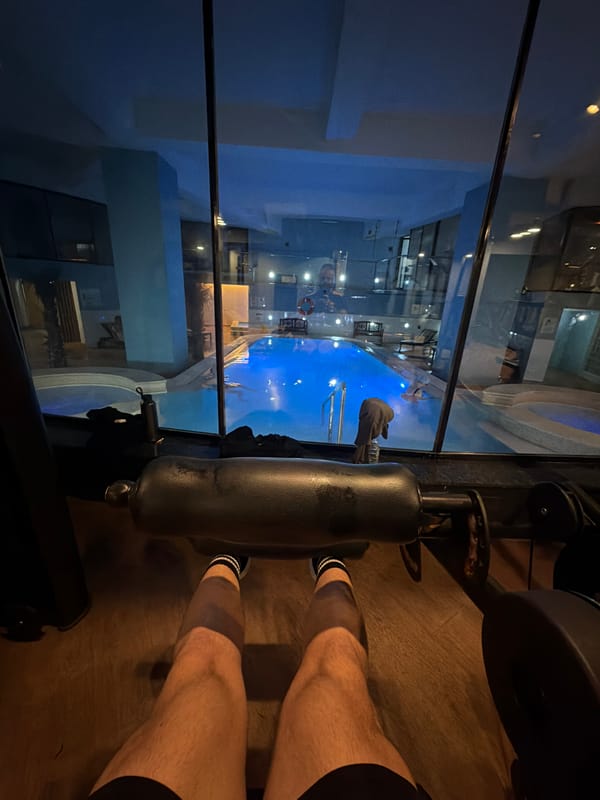 Person exercises at high-rise gym in Sliema, Malta