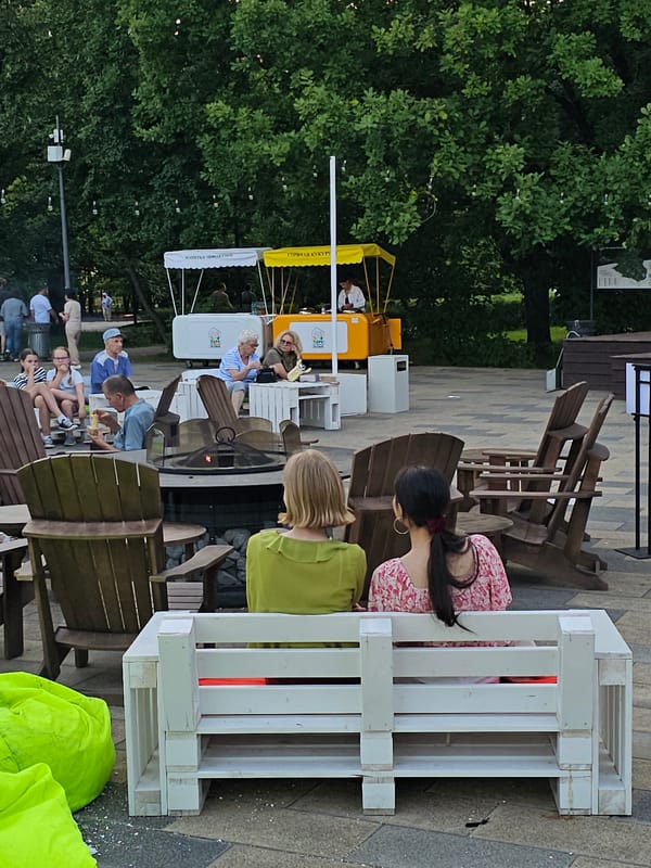 Lazy summer afternoon in a Moscow park and café