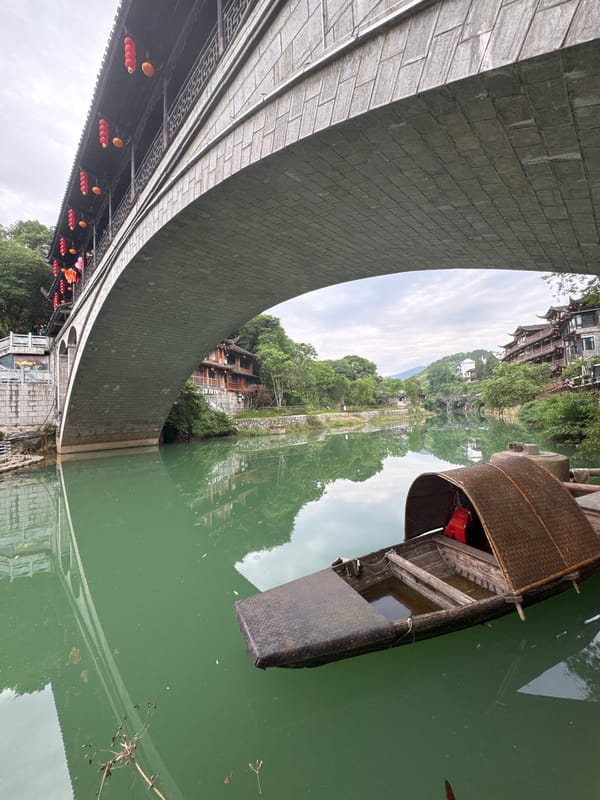 Morning river scenes captured at Furong Ancient Town, China