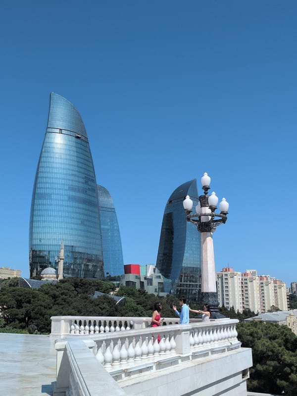 Baku landmarks and cityscape on a clear summer morning