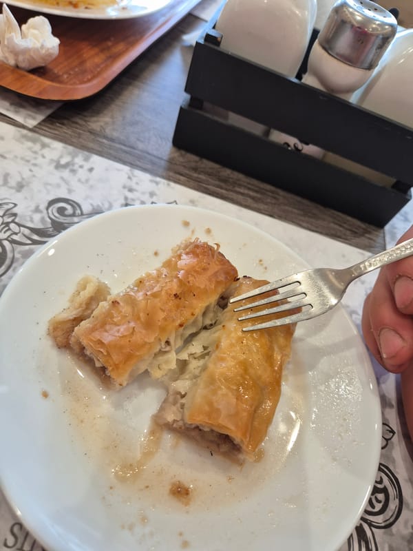 Person enjoys baklava dessert as guilty pleasure in Bulgaria