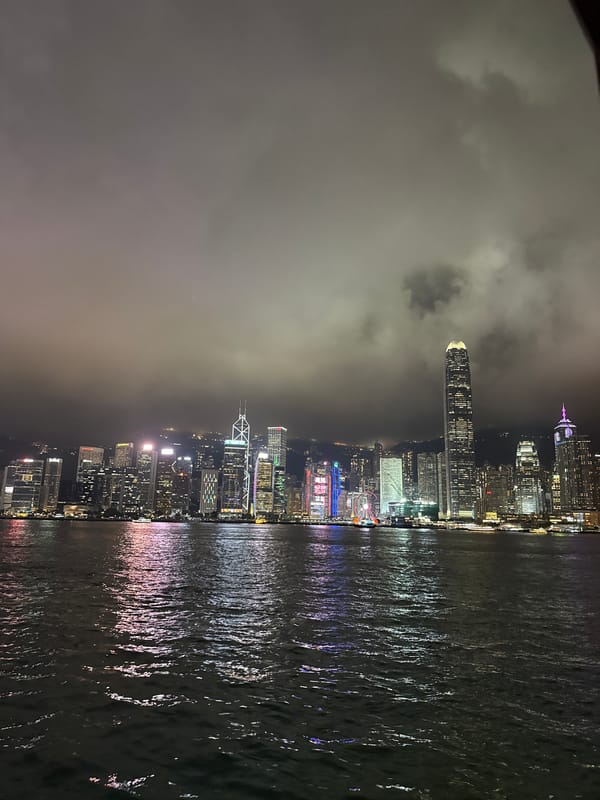 Historic Clock Tower photographed at night in Hong Kong