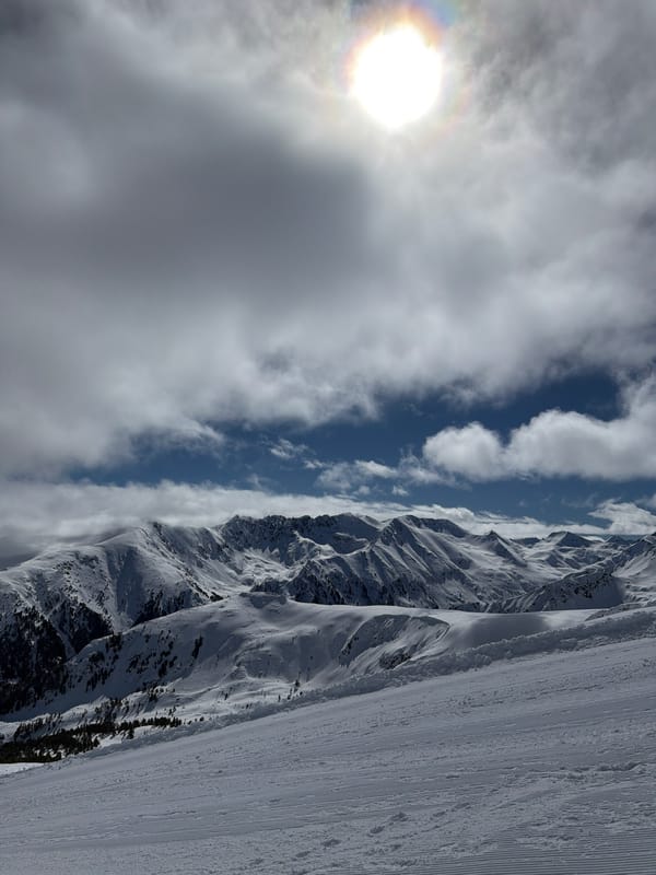 Mountain landscape with sun halo captured at Bansko ski resort