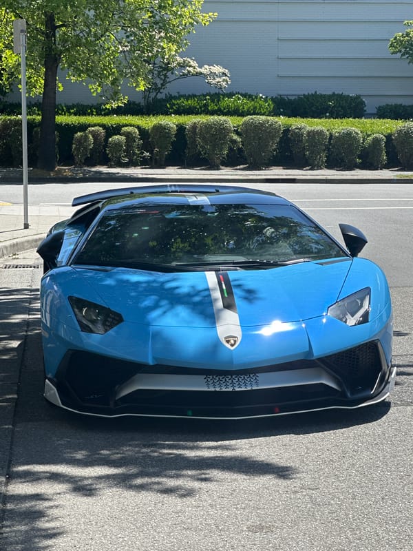 Blue Lamborghini Aventador parked on a Coquitlam street
