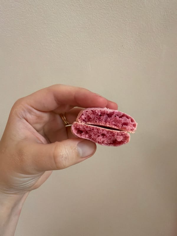 Pink macarons documented during preparation in Israeli coastal cities