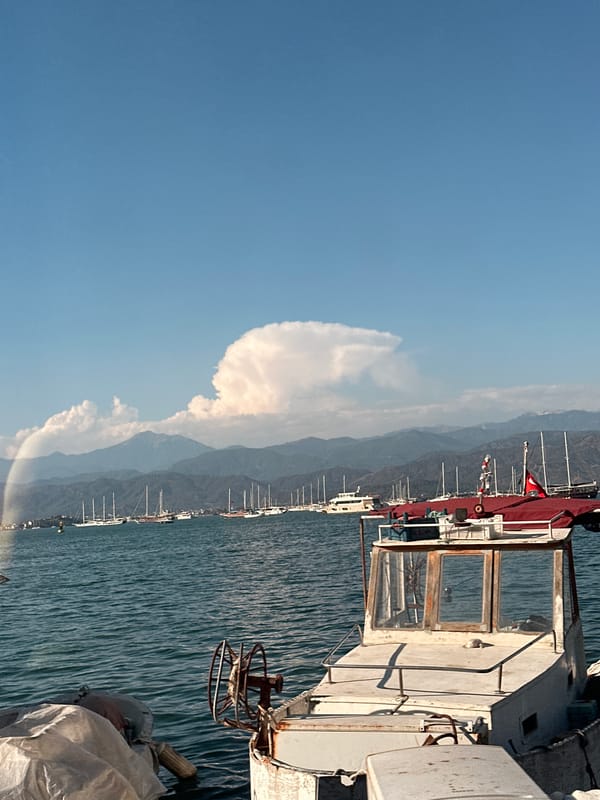 Sunny afternoon scenes documented in Fethiye, Turkey from sea and shore