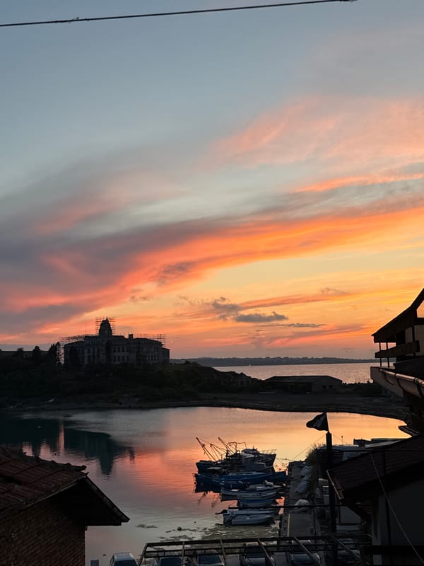 Sunset captured from multiple angles in Sozopol, Bulgaria harbor