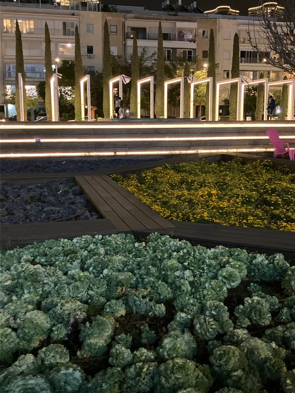 Marble statue observed in Tel Aviv park nighttime scene