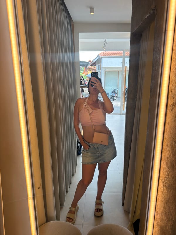 Woman documents morning shopping and breakfast in North Kuta