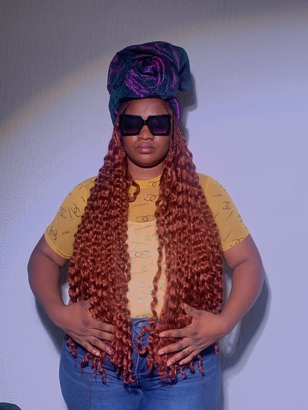 Woman in designer wear photographed in Nigeria