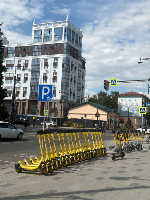 Street-level look at Ufa's city center on a summer morning