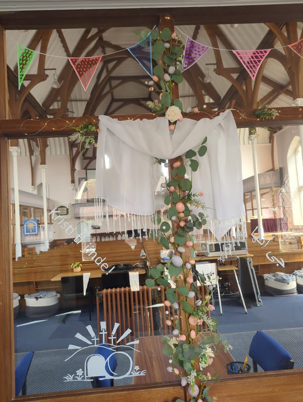 Easter decorations photographed at Worcester church building
