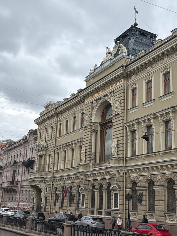 Tourist documents walking tour of historic Saint Petersburg landmarks