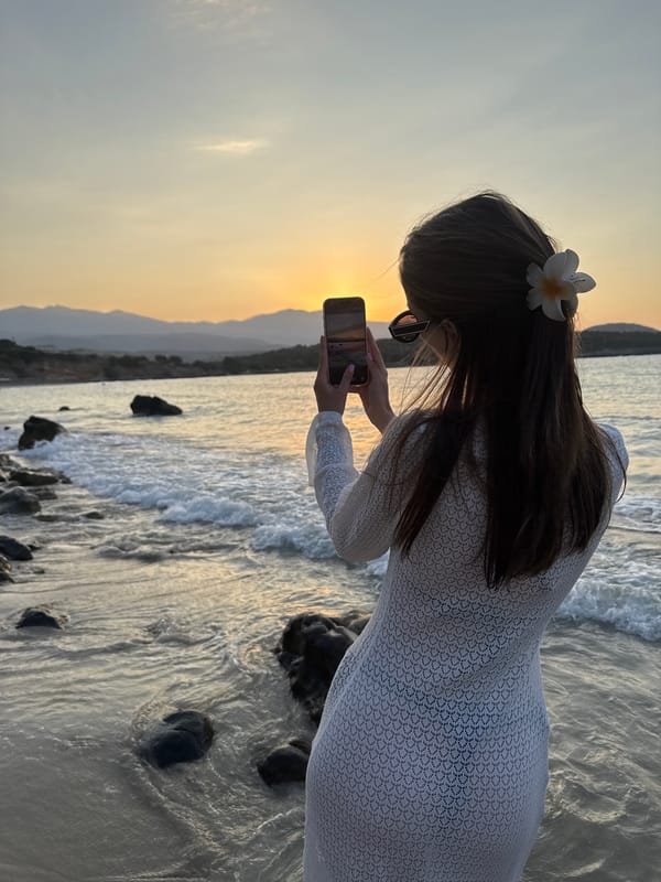 Sunset evening on a Cretan beach with seaside dining