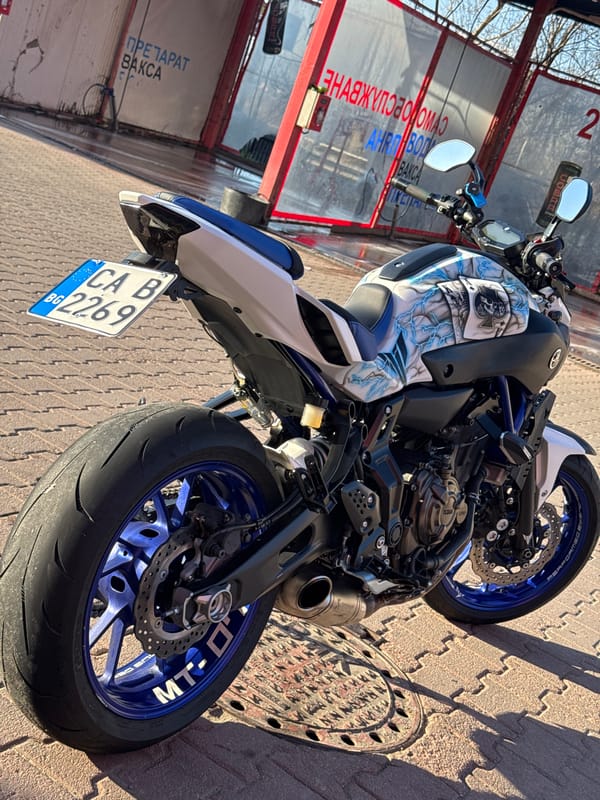 Custom Yamaha motorcycle gets wash in Sofia Bulgaria