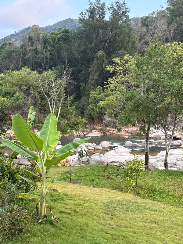 Riverside gathering documented at Suoi Dau Vietnam scenic area