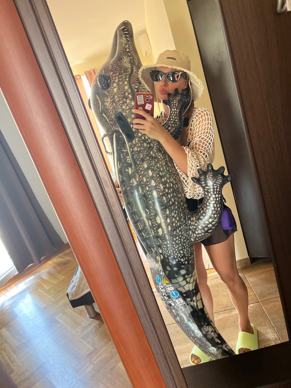 Hotel mirror selfie, Montenegro coast, summer beach style