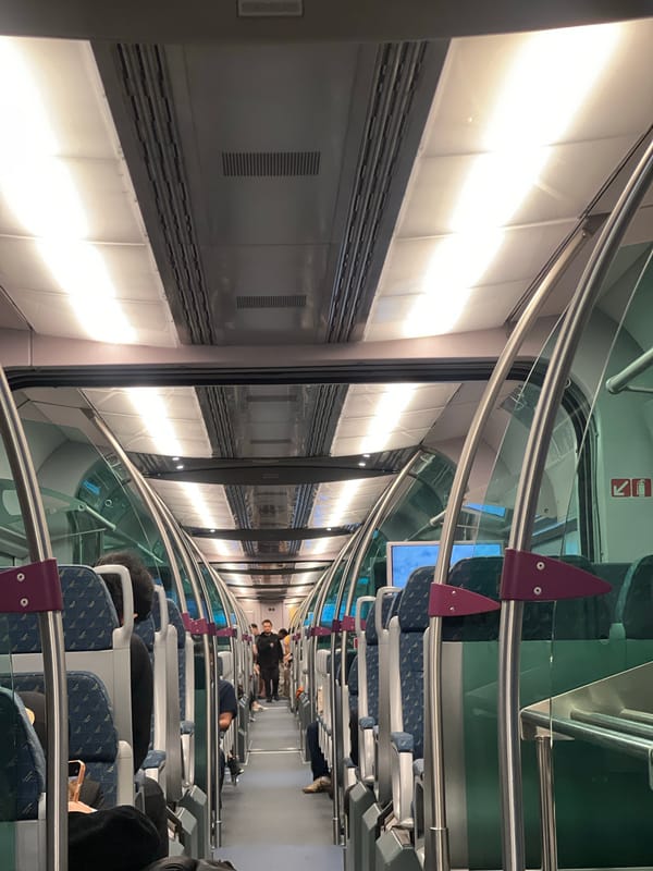 Modern train interior captured in motion in Sepang, Malaysia