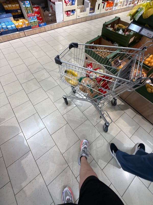 Evening grocery shopping trip documented in Stara Zagora, Bulgaria