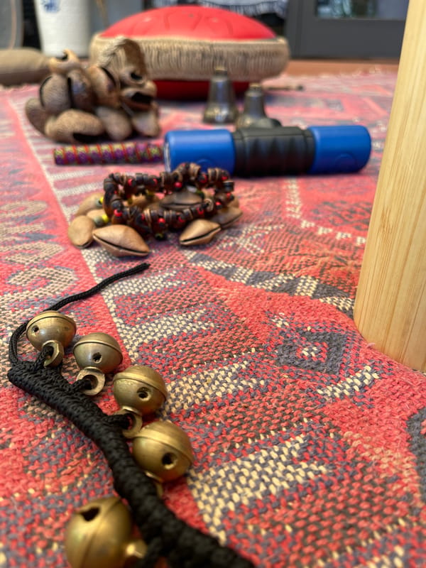 Tibetan singing bowls and ritual objects on display in Đà Nẵng