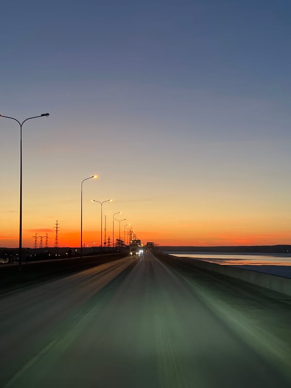 Sunset captured from bridge over Kama River in Chaikovsky