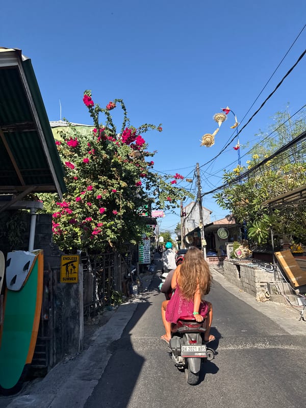 Scooter traffic and street life in North Kuta, Bali