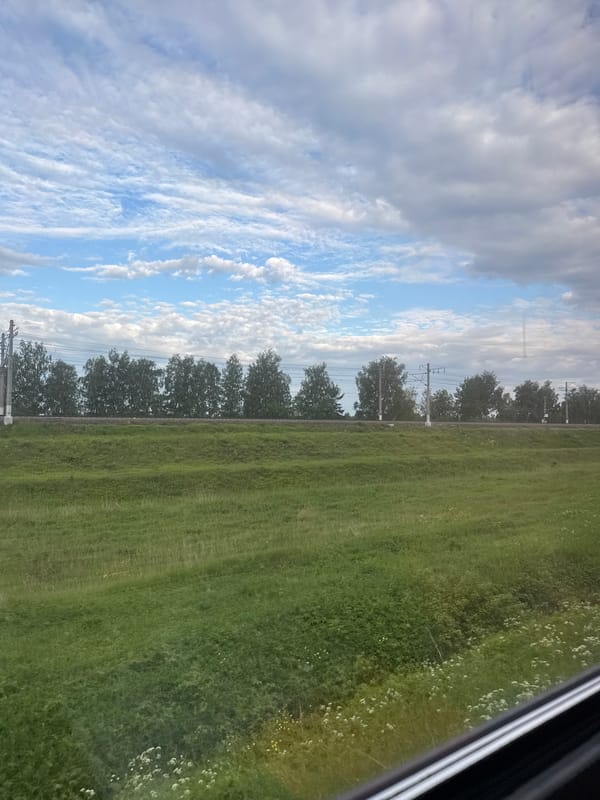Train passenger documents rural journey through Krasnoborskoye, Russia