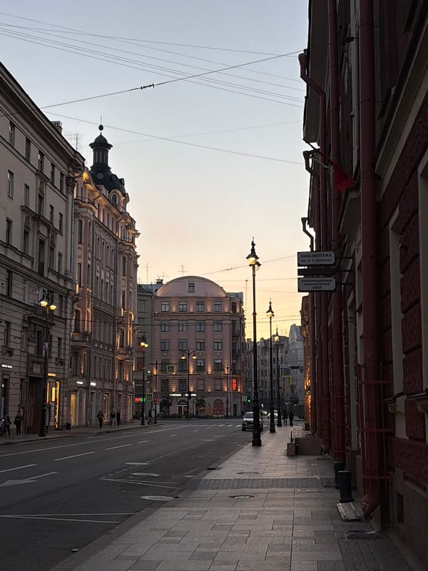 Dusk walk through an Eastern European city's streets and architecture