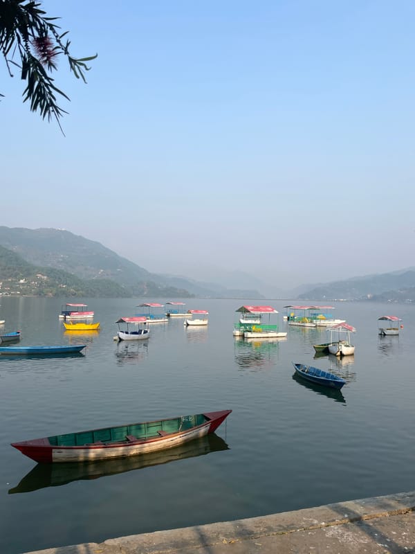 Early morning boating activity observed on Phewa Lake, Pokhara