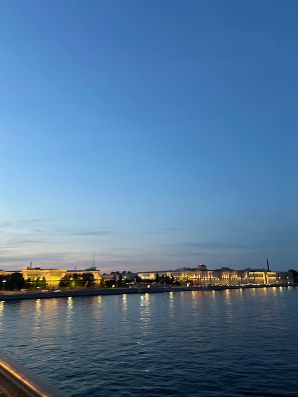 Twilight observations captured along Saint Petersburg's Neva River embankment