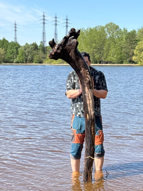 Early morning driftwood collecting documented on Russian beach