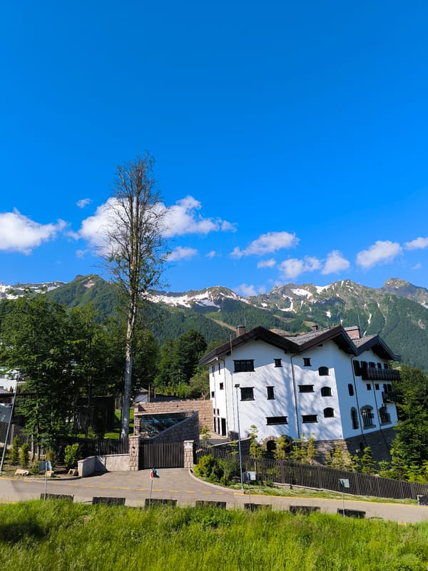Harley parked at a mountain resort in Estosadok, Russia