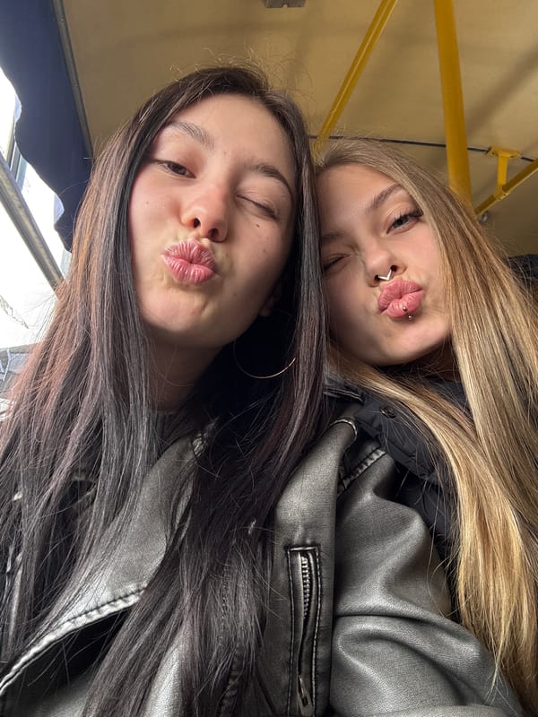 Two women take selfie in Rusalevka, Russia