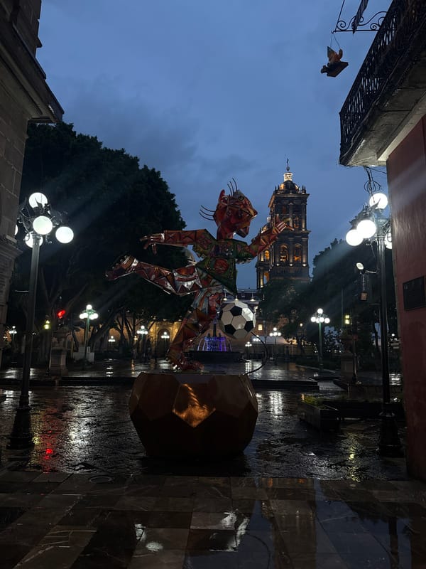 Soccer art and match celebrations in Puebla's historic center