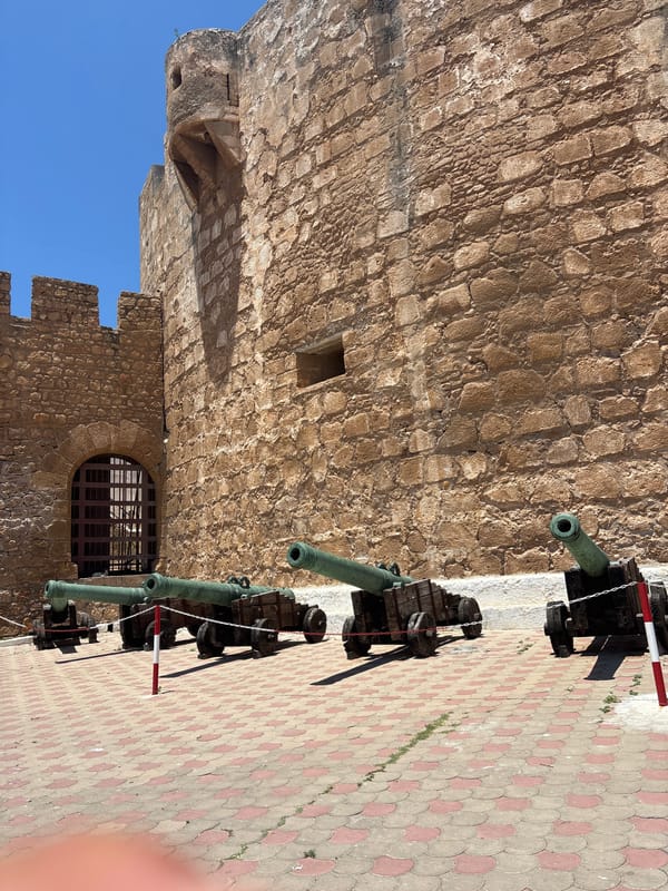 Historical fortress visit with antique cannons and stone fortifications