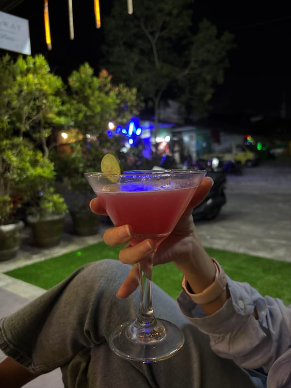 Afternoon cocktails enjoyed at outdoor bar in Kuta Selatan