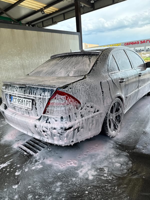 Mercedes sedan gets wash at Stara Zagora car wash