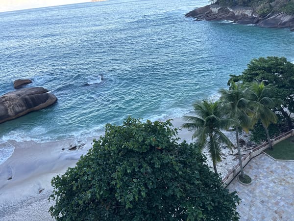Tourist captures scenic Rio beachfront views from hotel vantage points