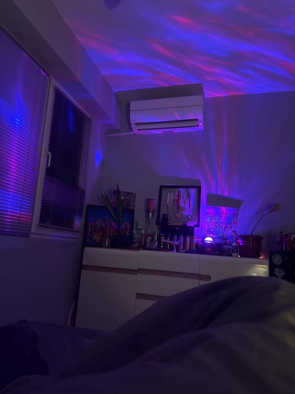 Interior space captured under colored lighting in Bulgaria
