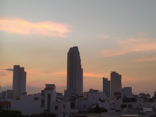 City skyline at golden hour, multiple angles